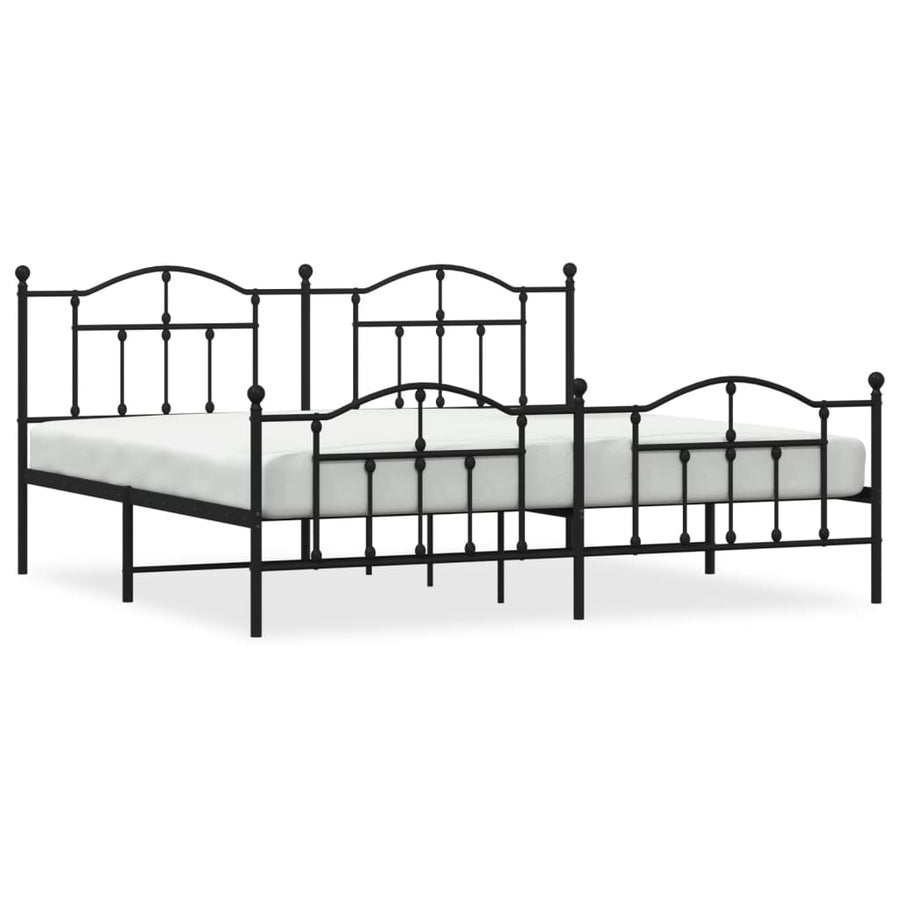 Bedframe Met Hoofd- En Voeteneinde Metaal 193 x 203 cm Zwart met hoofdbord & voetbord