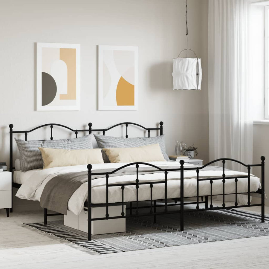 Bedframe Met Hoofd- En Voeteneinde Metaal 193 x 203 cm Zwart met hoofdbord & voetbord