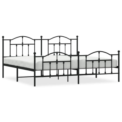 Bedframe Met Hoofd- En Voeteneinde Metaal 200 x 200 cm Zwart met hoofdbord & voetbord