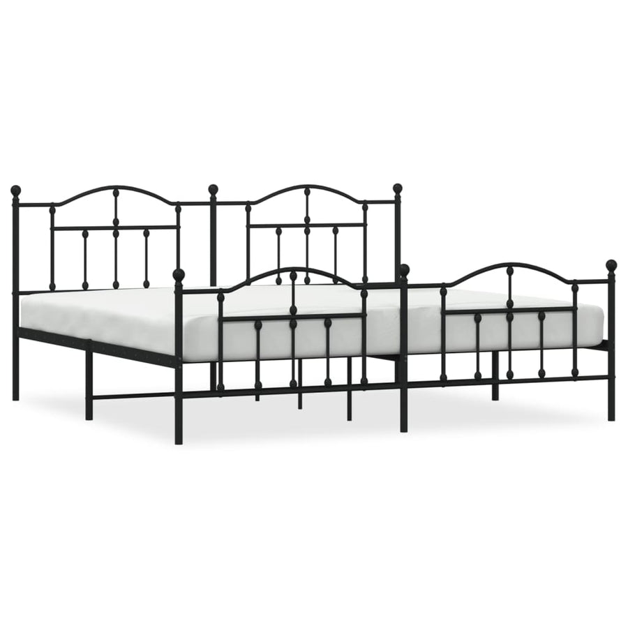 Bedframe Met Hoofd- En Voeteneinde Metaal 200 x 200 cm Zwart met hoofdbord & voetbord
