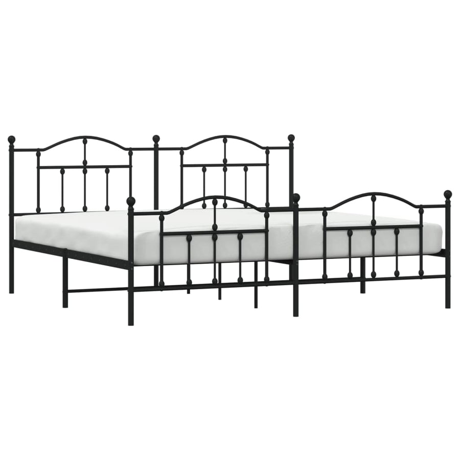 Bedframe Met Hoofd- En Voeteneinde Metaal 200 x 200 cm Zwart met hoofdbord & voetbord