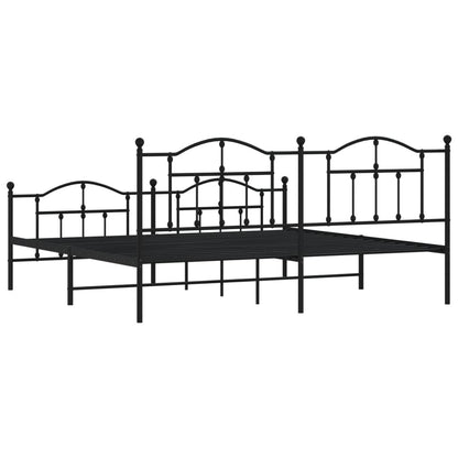 Bedframe Met Hoofd- En Voeteneinde Metaal 200 x 200 cm Zwart met hoofdbord & voetbord