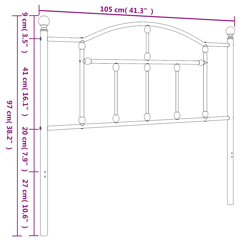 Vervangend hoofdbord 100 cm metaal zwart