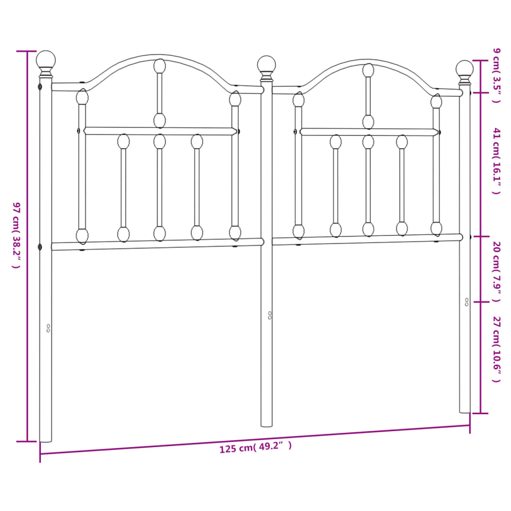 Hoofdbord 120 Cm Metaal Zwart
