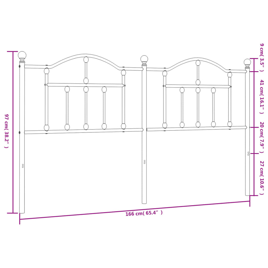 Hoofdbord 160 Cm Metaal Zwart
