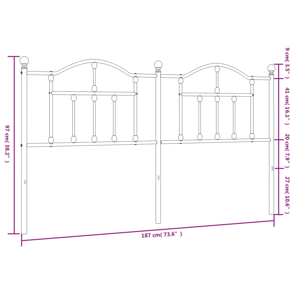 Hoofdbord 180 Cm Metaal Zwart