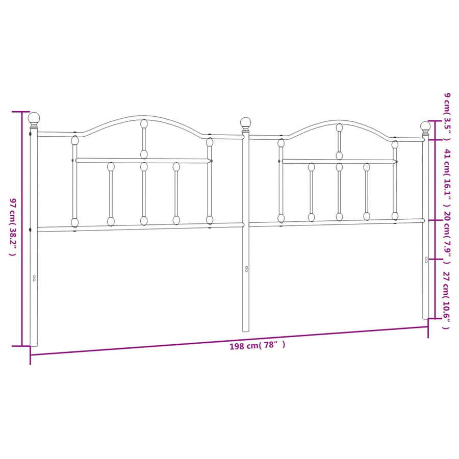 Hoofdbord 193 Cm Metaal Zwart