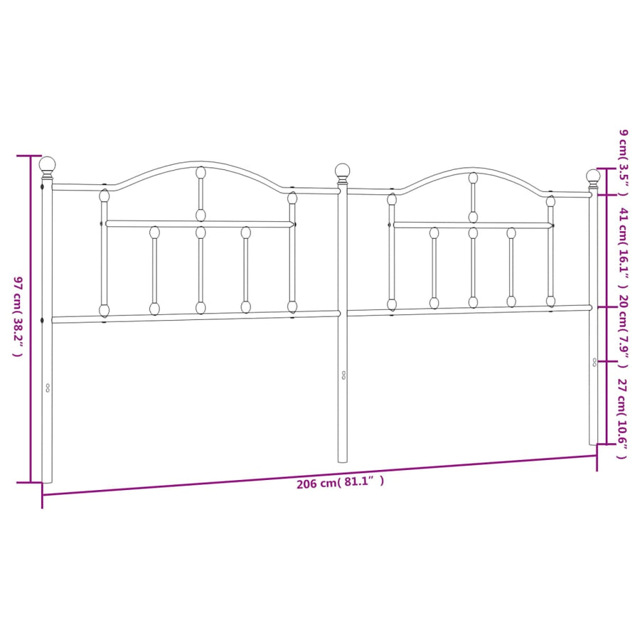 Hoofdbord 200 Cm Metaal Zwart