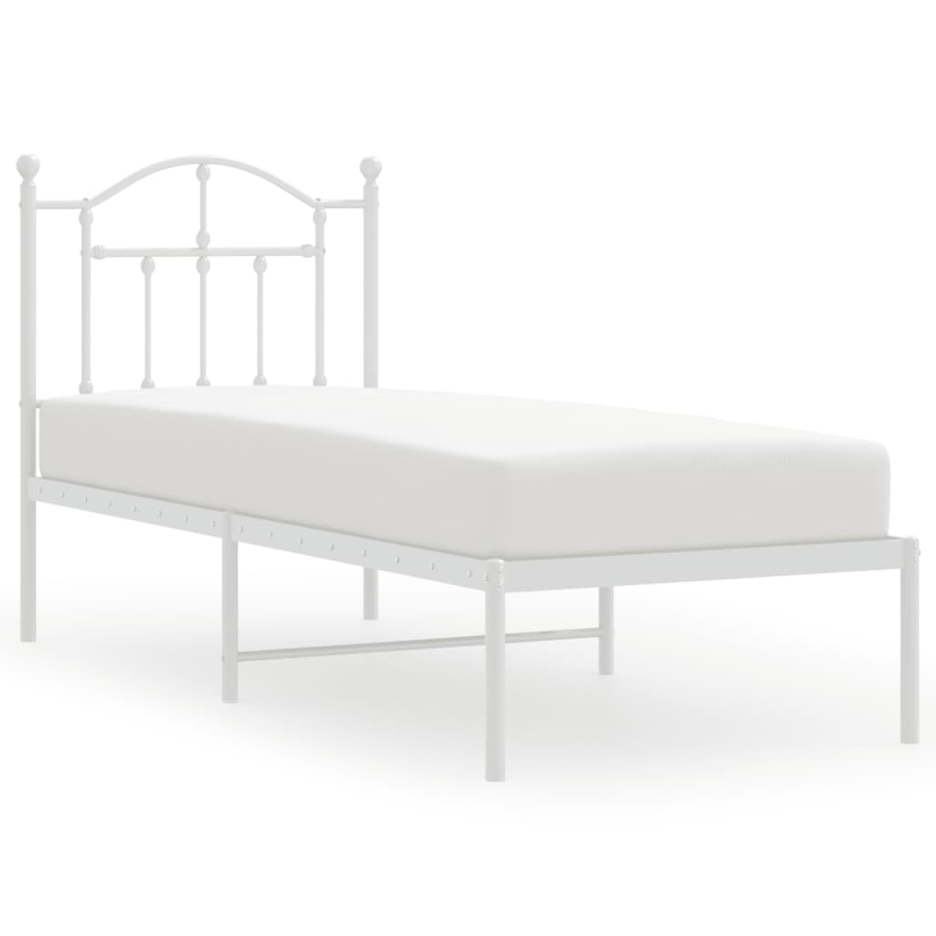 Bedframe Metaal 75 X 190 Cm Wit met hoofdbord