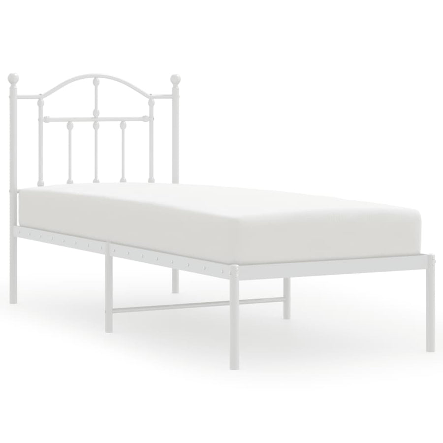 Bedframe Metaal 75 X 190 Cm Wit met hoofdbord