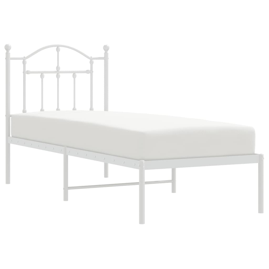 Bedframe Metaal 75 X 190 Cm Wit met hoofdbord