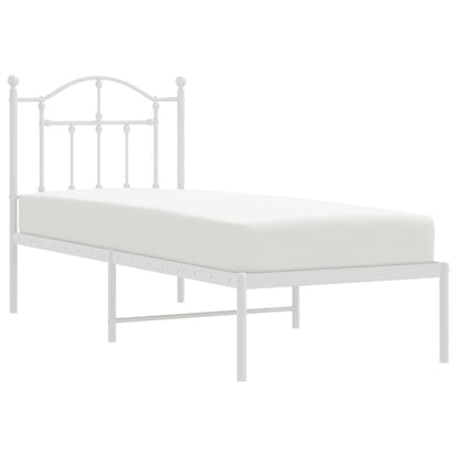 Bedframe Metaal 75 X 190 Cm Wit met hoofdbord