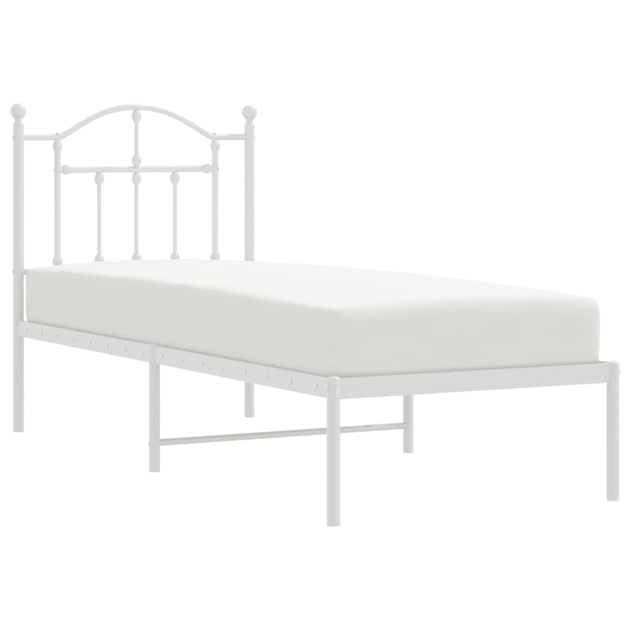 Bedframe Metaal 75 X 190 Cm Wit met hoofdbord