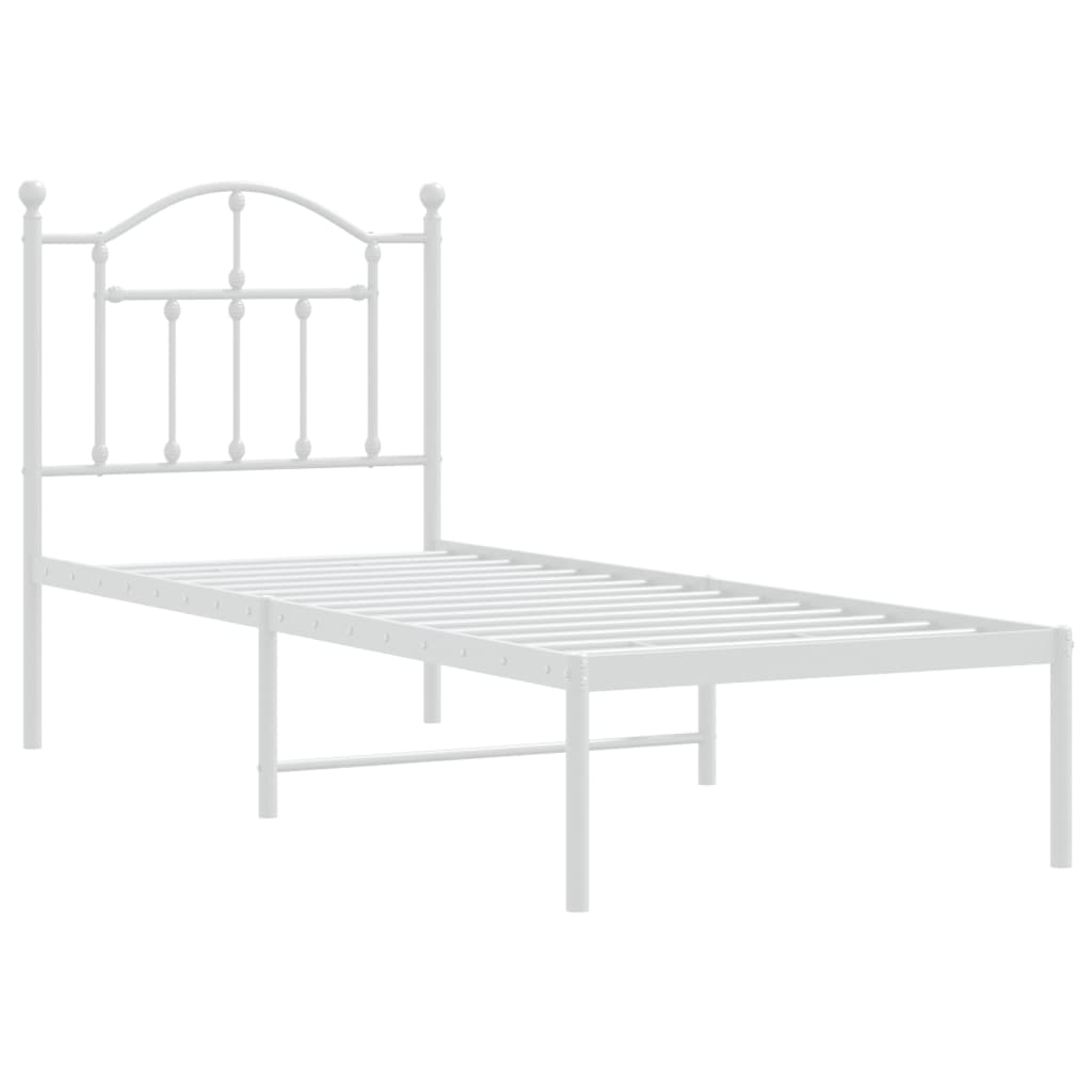 Bedframe Metaal 75 X 190 Cm Wit met hoofdbord
