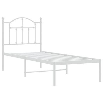 Bedframe Metaal 75 X 190 Cm Wit met hoofdbord