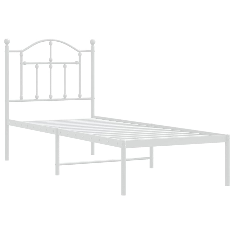 Bedframe Metaal 75 X 190 Cm Wit met hoofdbord