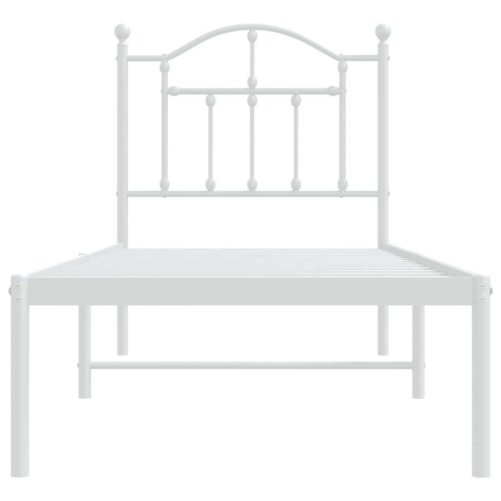 Bedframe Metaal 75 X 190 Cm Wit met hoofdbord