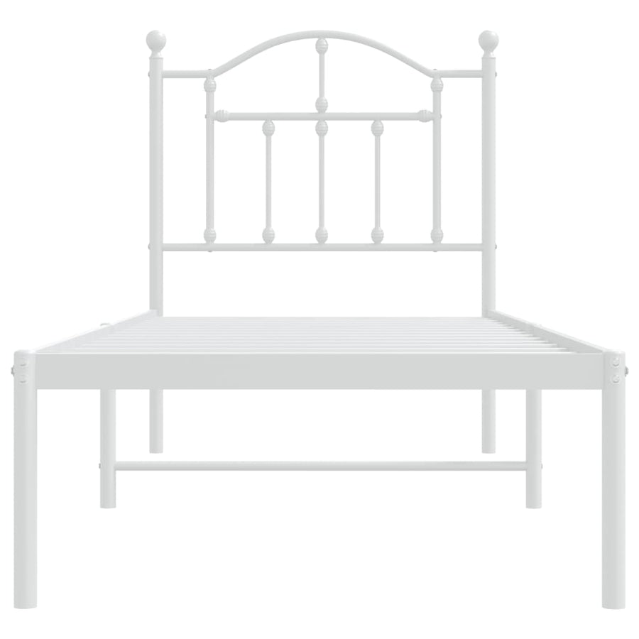 Bedframe Metaal 75 X 190 Cm Wit met hoofdbord