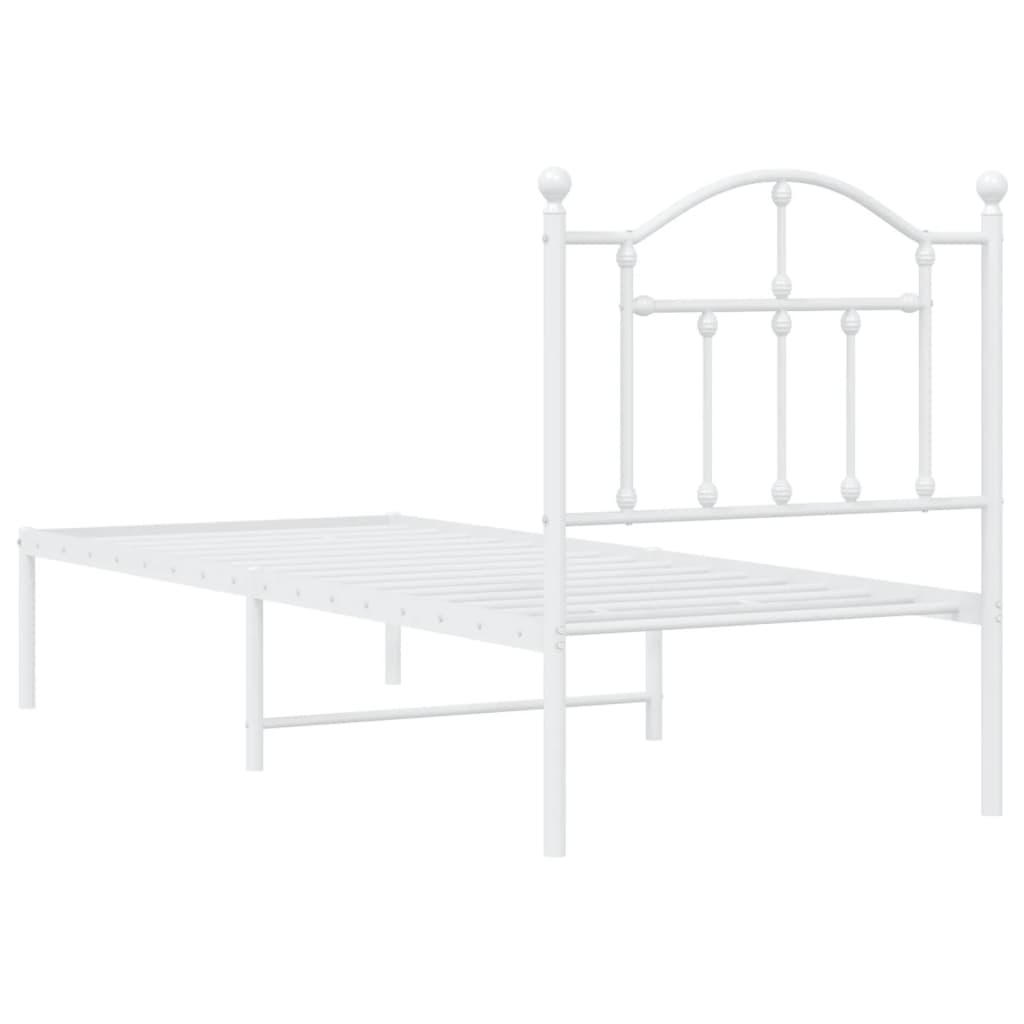 Bedframe Metaal 75 X 190 Cm Wit met hoofdbord