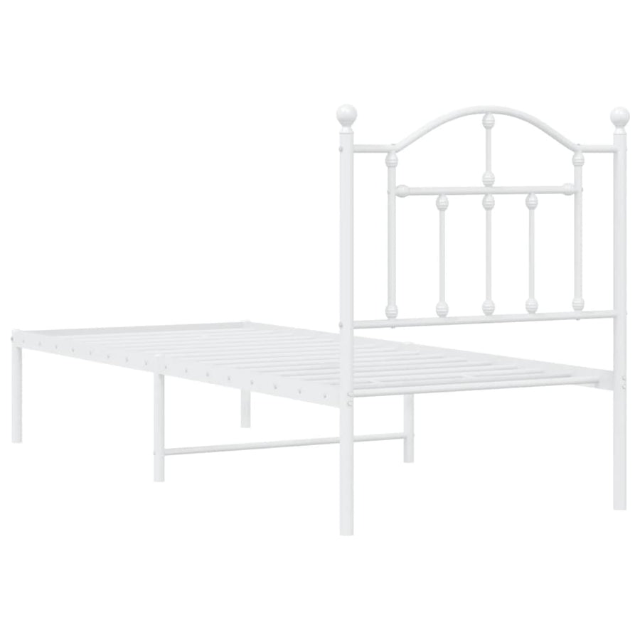 Bedframe Metaal 75 X 190 Cm Wit met hoofdbord