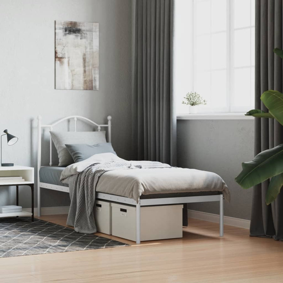 Bedframe Metaal 75 X 190 Cm Wit met hoofdbord