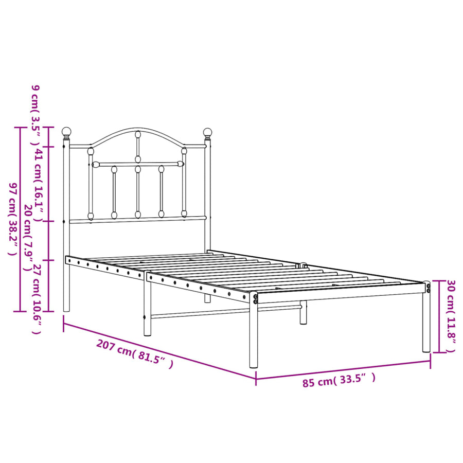 Bedframe Metaal 80 x 200 cm Wit met hoofdbord