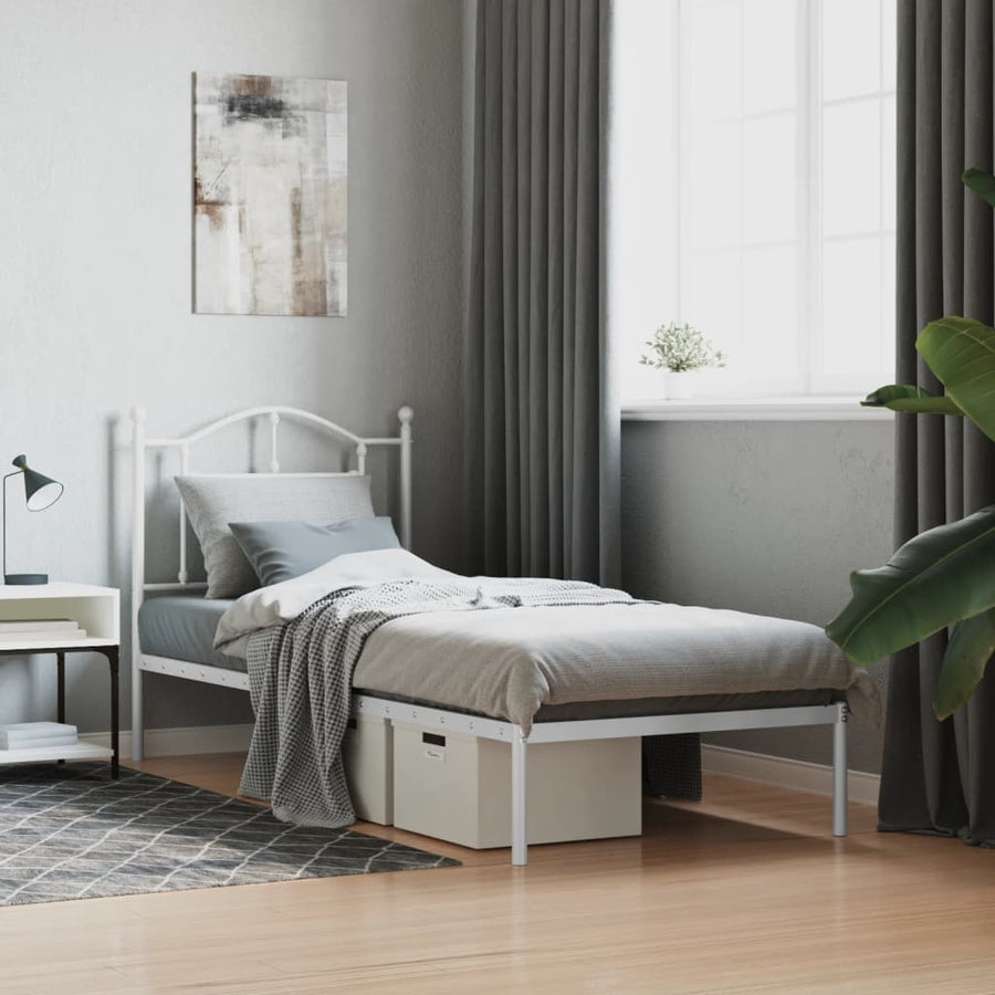 Bedframe Metaal 90 x 190 cm Wit met hoofdbord