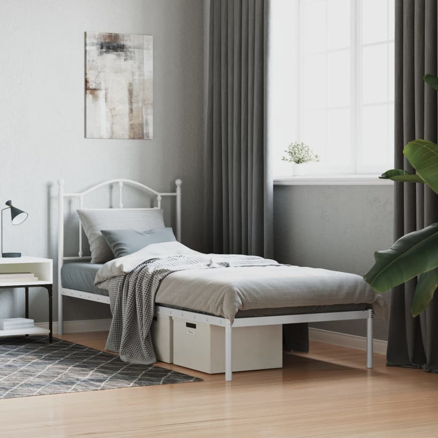 Bedframe Metaal 90 x 200 cm Wit met hoofdbord