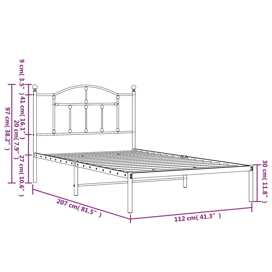 Bedframe Metaal 107 x 203 cm Wit met hoofdbord