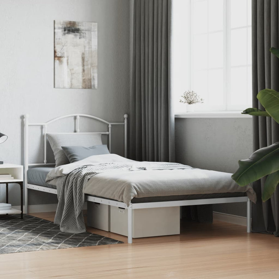 Bedframe Metaal 107 x 203 cm Wit met hoofdbord