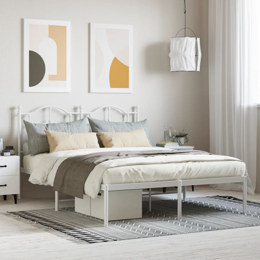 Bedframe Metaal 135 x 190 cm Wit met hoofdbord