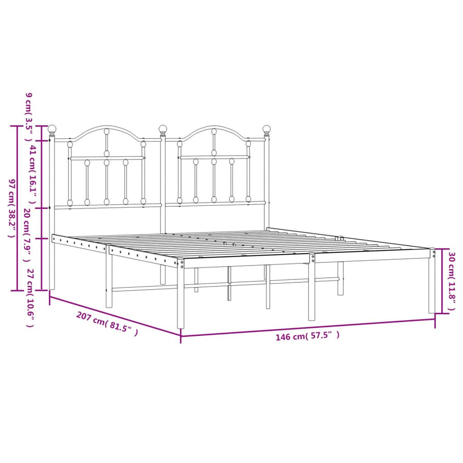 Bedframe Metaal 140 x 200 cm Wit met hoofdbord