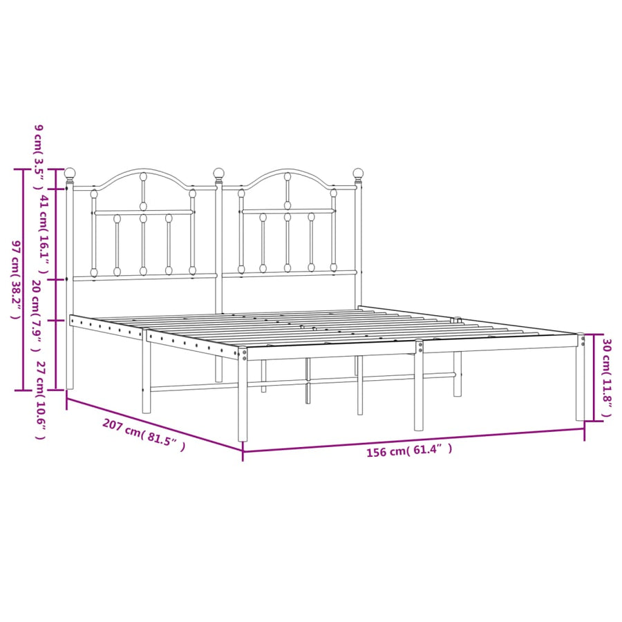 Bedframe Metaal 150 x 200 cm Wit met hoofdbord