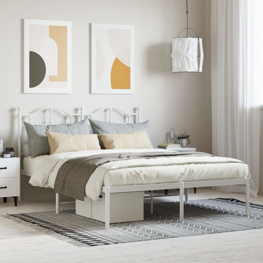 Bedframe Metaal 150 x 200 cm Wit met hoofdbord