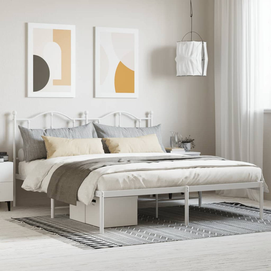 Bedframe Metaal 180 x 200 cm Wit met hoofdbord