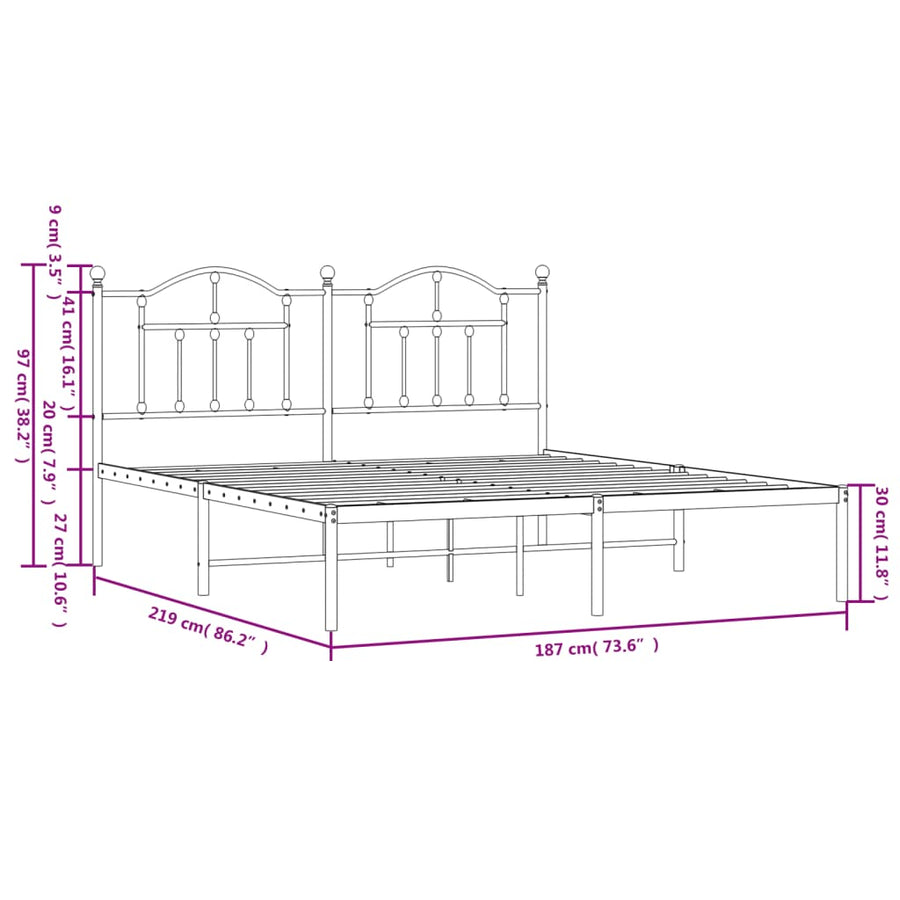 Bedframe Metaal 183 x 213 cm Wit met hoofdbord