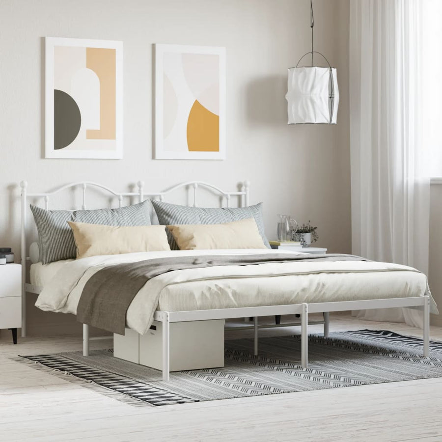 Bedframe Metaal 183 x 213 cm Wit met hoofdbord