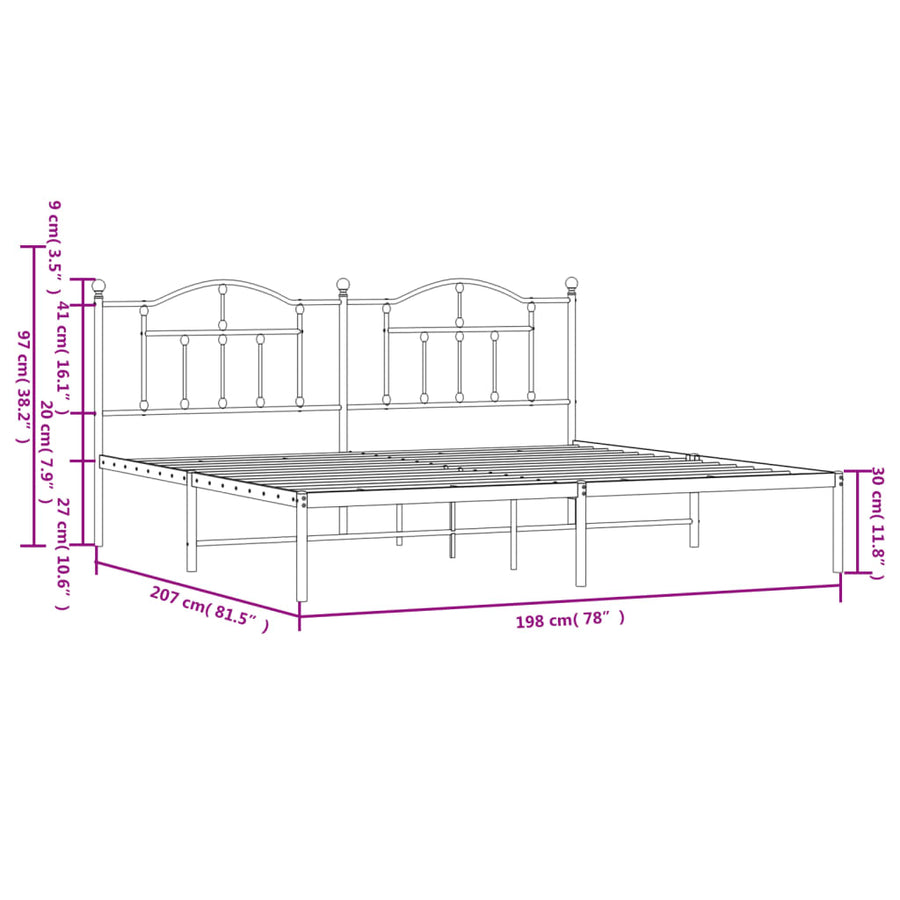 Bedframe Metaal 193 x 203 cm Wit met hoofdbord