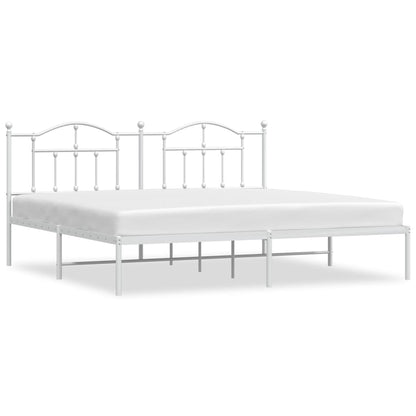 Bedframe Metaal 200 x 200 cm Wit met hoofdbord