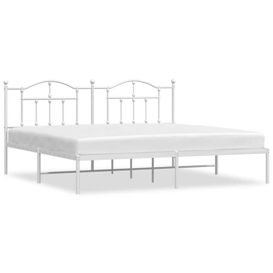 Bedframe Metaal 200 x 200 cm Wit met hoofdbord