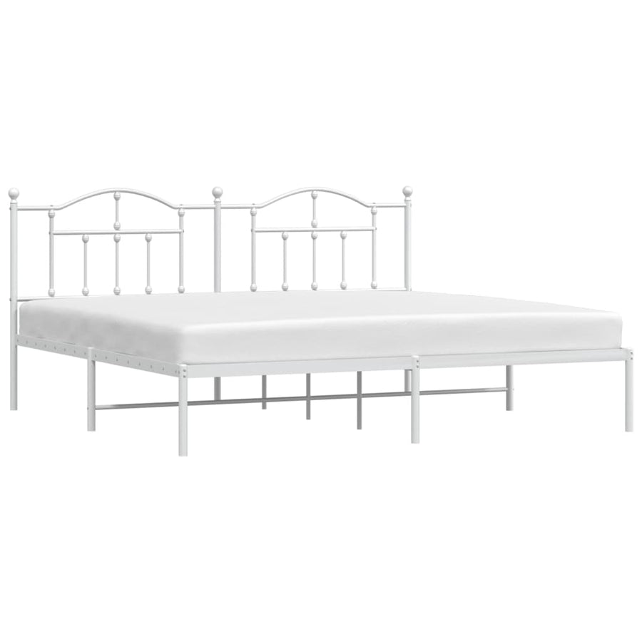 Bedframe Metaal 200 x 200 cm Wit met hoofdbord