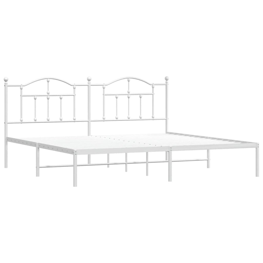 Bedframe Metaal 200 x 200 cm Wit met hoofdbord