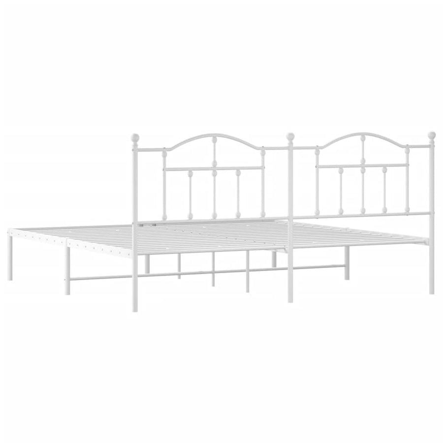 Bedframe Metaal 200 x 200 cm Wit met hoofdbord