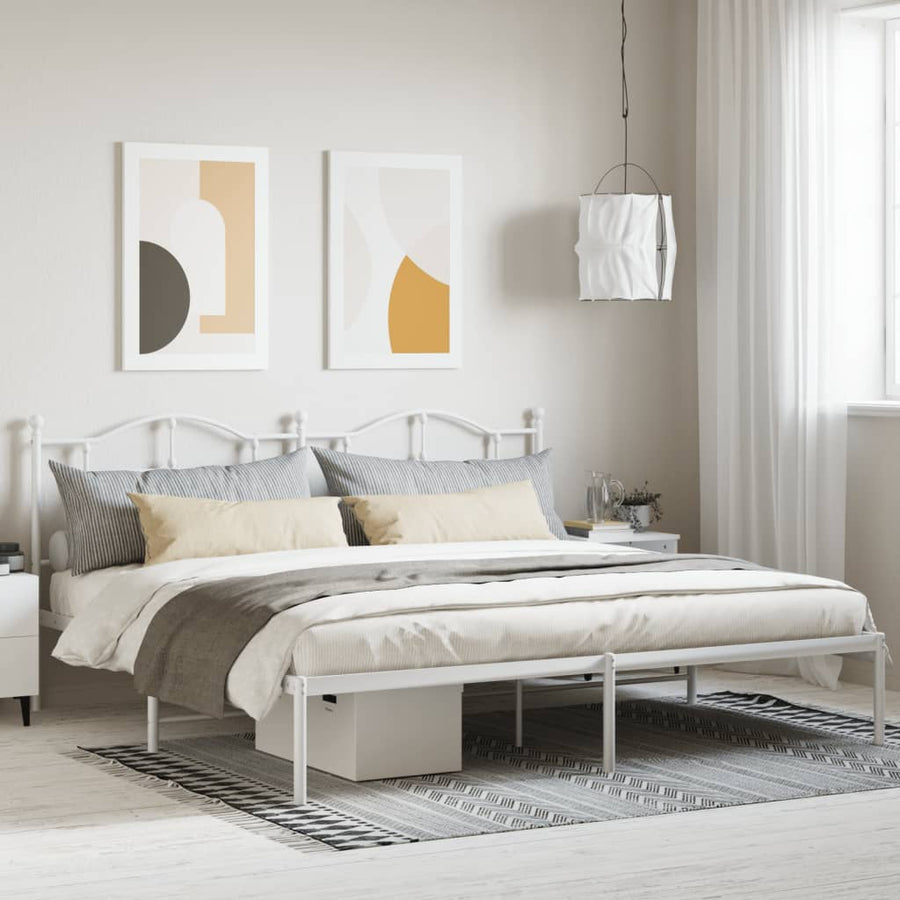 Bedframe Metaal 200 x 200 cm Wit met hoofdbord