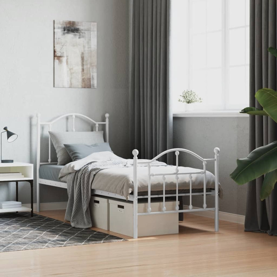 Bedframe met hoofd- en voeteneinde metaal wit 75x190 cm