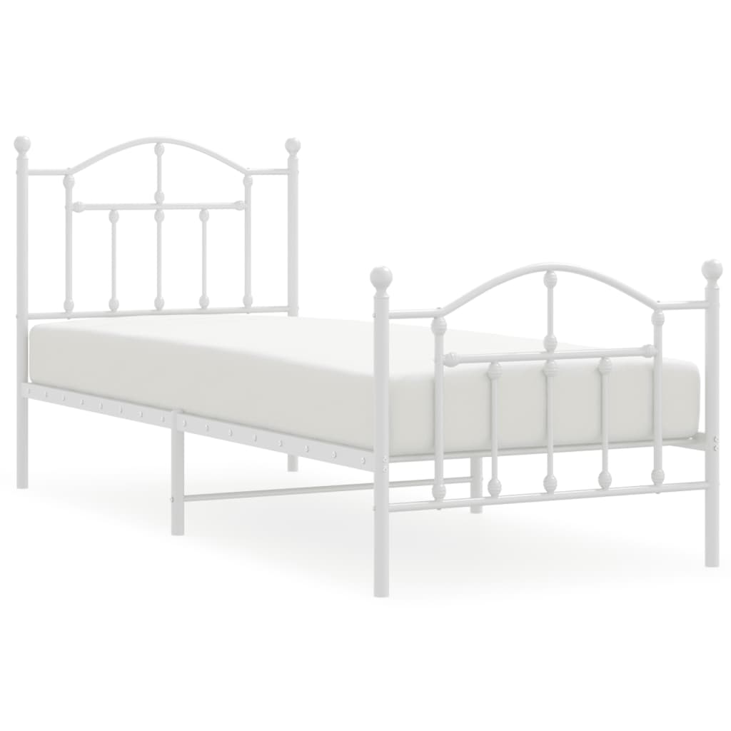Bedframe Met Hoofd- En Voeteneinde Metaal 90 x 200 cm Wit met hoofdbord & voetbord