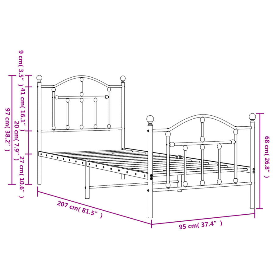 Bedframe Met Hoofd- En Voeteneinde Metaal 90 x 200 cm Wit met hoofdbord & voetbord
