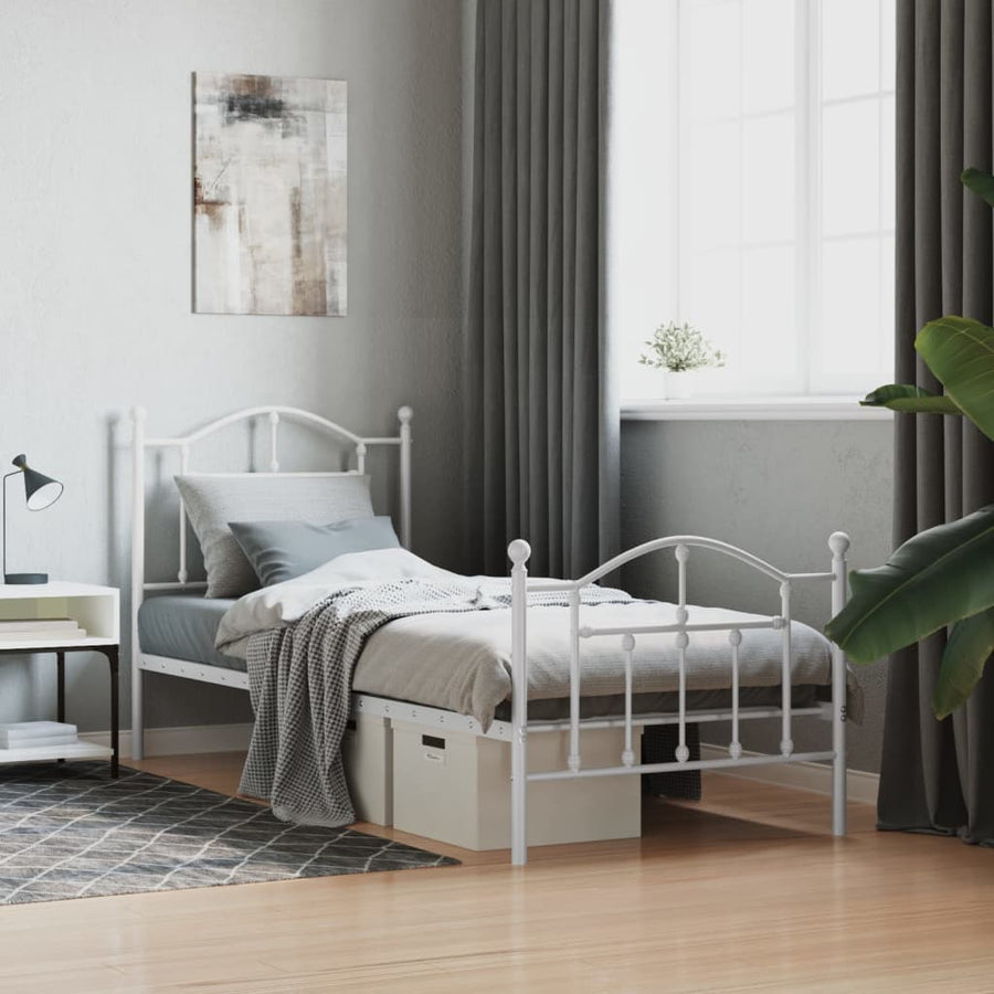Bedframe Met Hoofd- En Voeteneinde Metaal 90 x 200 cm Wit met hoofdbord & voetbord