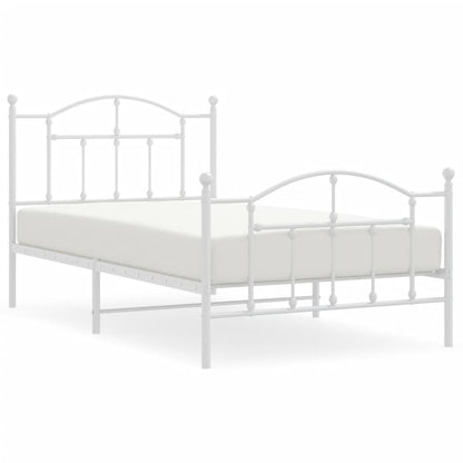 Bedframe Met Hoofd- En Voeteneinde Metaal 100 x 190 cm Wit met hoofdbord & voetbord