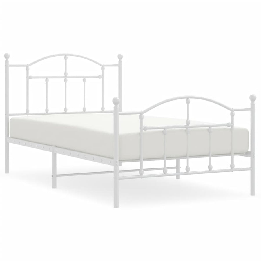 Bedframe Met Hoofd- En Voeteneinde Metaal 100 x 190 cm Wit met hoofdbord & voetbord